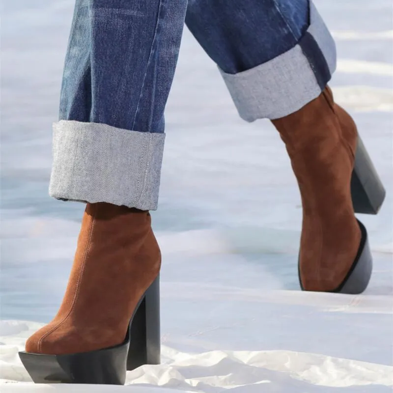 

Thick Platform Square High Heels Retro Boots Women Fashion Square Toe Side Zipper Thick Heels Dress Party Shoes For Ladies 2023