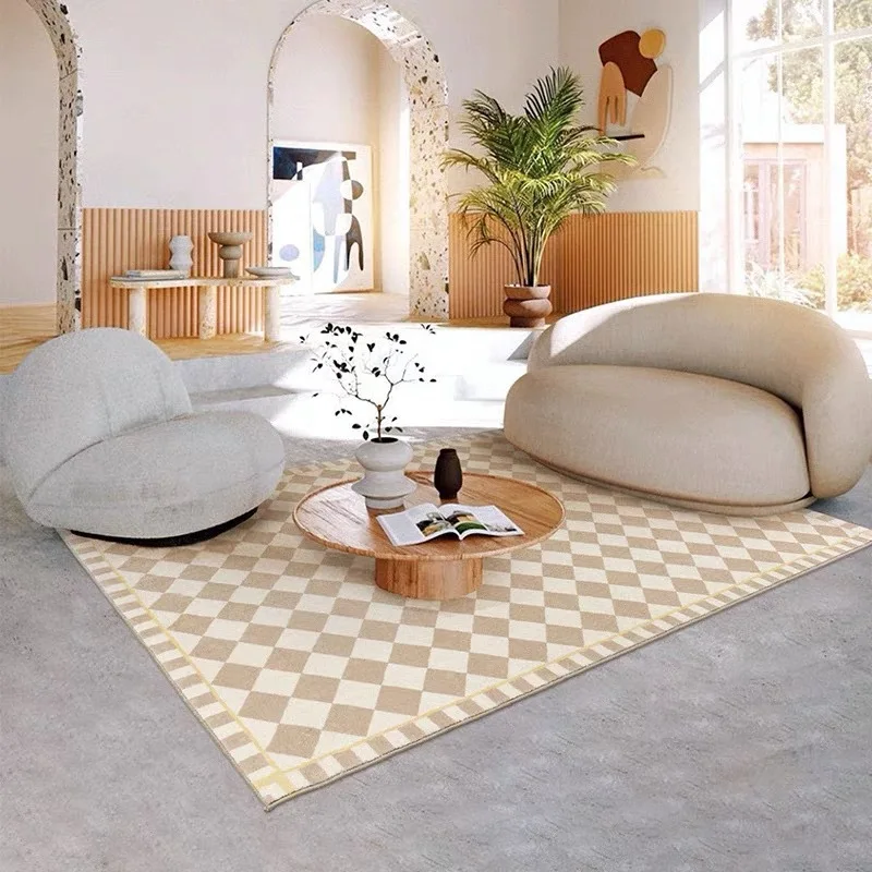 

Modern French Retro Printed Carpet Living Room Bedroom Chessboard Decorative Carpet Nordic Large Area Soft Floor Mat Anti Slip R