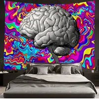 psychedelic brain posters tapestry mandala banners flags wall hanging painting boho decor macrame hippie witchcraft tapestries