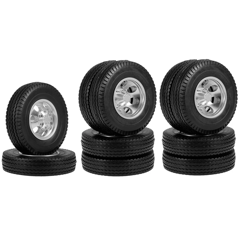 

6PCS Metal Front & Rear Wheel Tyre Complete Set For 1/14 Tamiya RC Trailer Tractor Truck Car