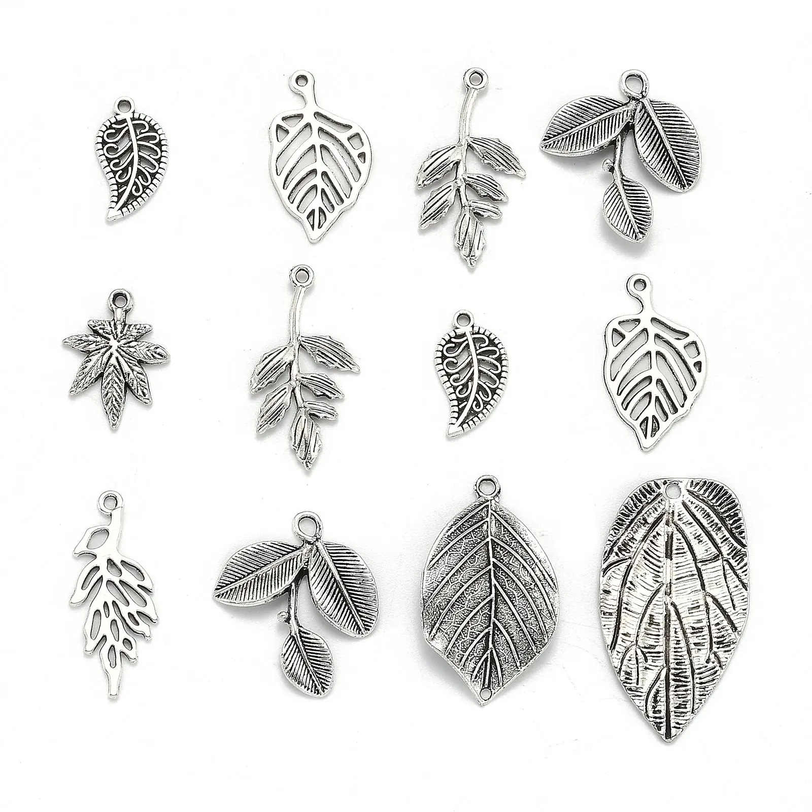 

Pandahall 50pcs/100g Mixed Shape Antique Silver Color Tibetan Style Alloy Leaf Pendants Charms For Necklace Jewelry Making Gift