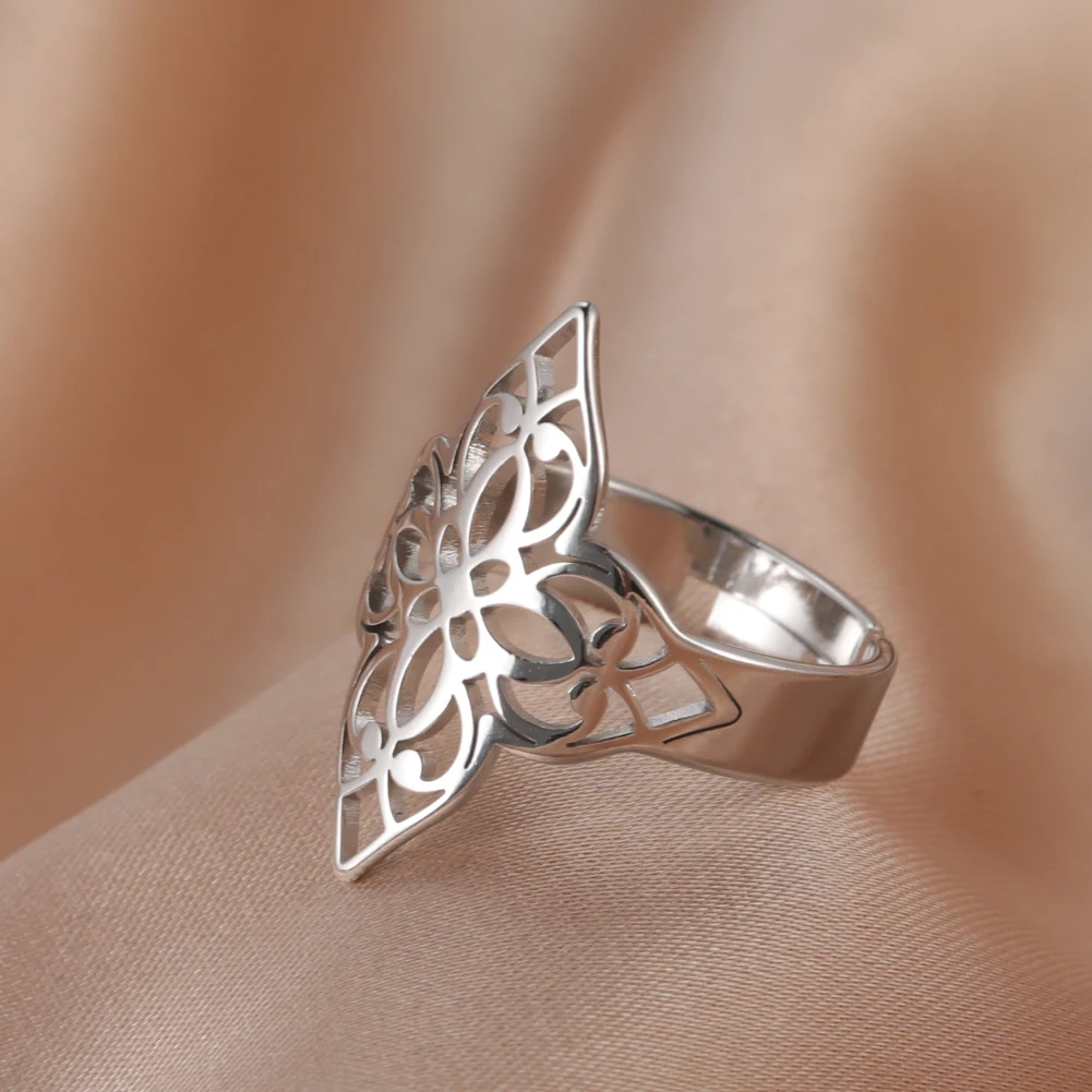 

Lucktune Stainless Steel Flower of Life Rings Adjustable Woman Girls Steel Ring Gold Sliver Pink Color Jewelry Gifts for Friend
