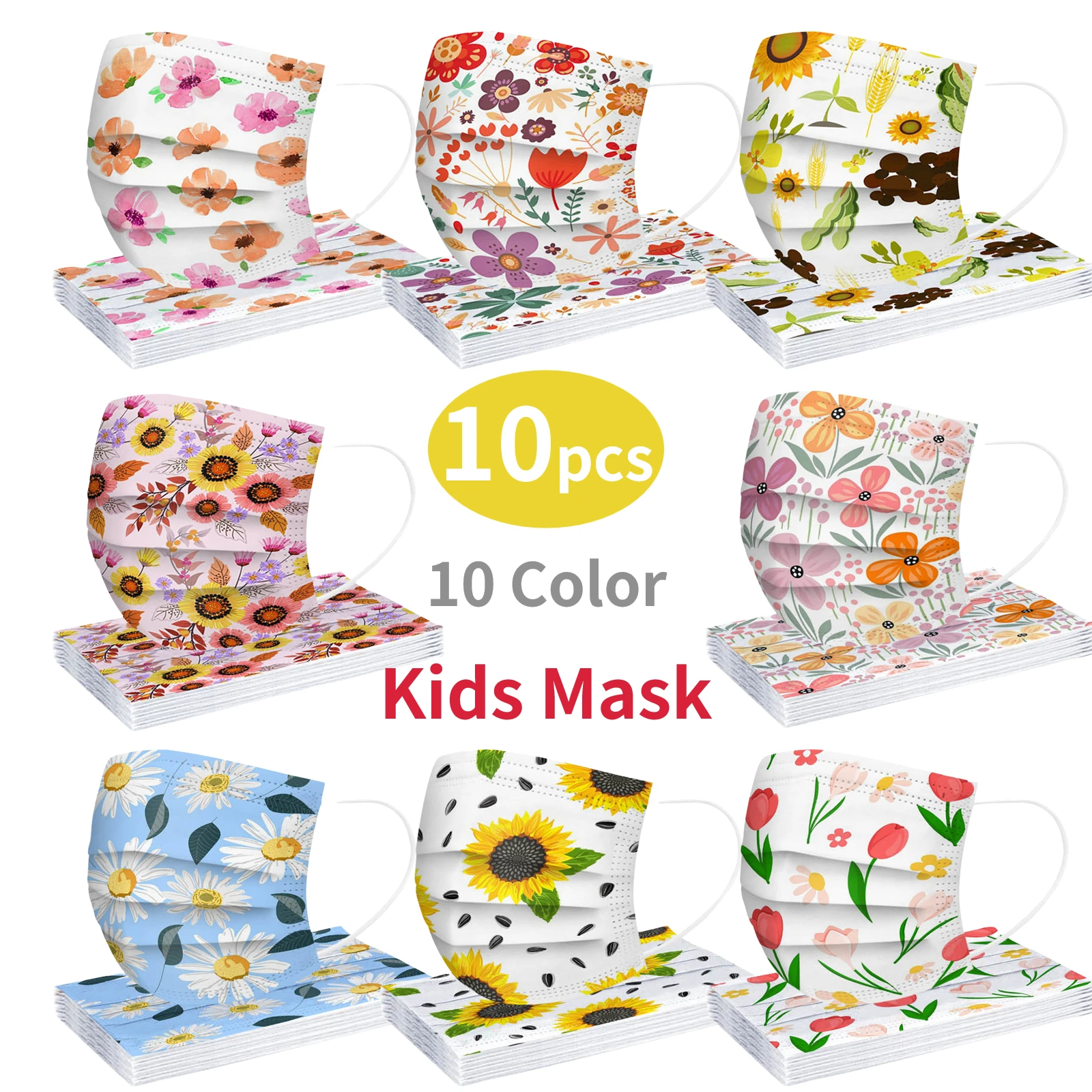 

Однотонная трехслойная Предотвращающая маска для лица, детские одноразовые маски, 10 шт.