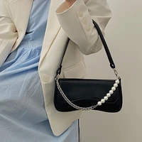 new pearl chain ladies small shoulder bags pu leather female clutch purse handbags fashion design womens tote underarm bag