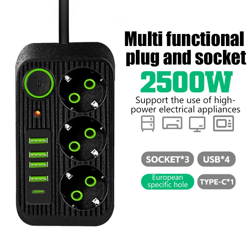 Удлинитель с вилкой европейского стандарта 2 м розетки Multiprise 3AC электрическая