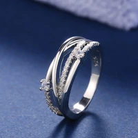new creative trendy silver plated cross twine rings for women shine white cz stone inlay fashion jewelry wedding party gift ring