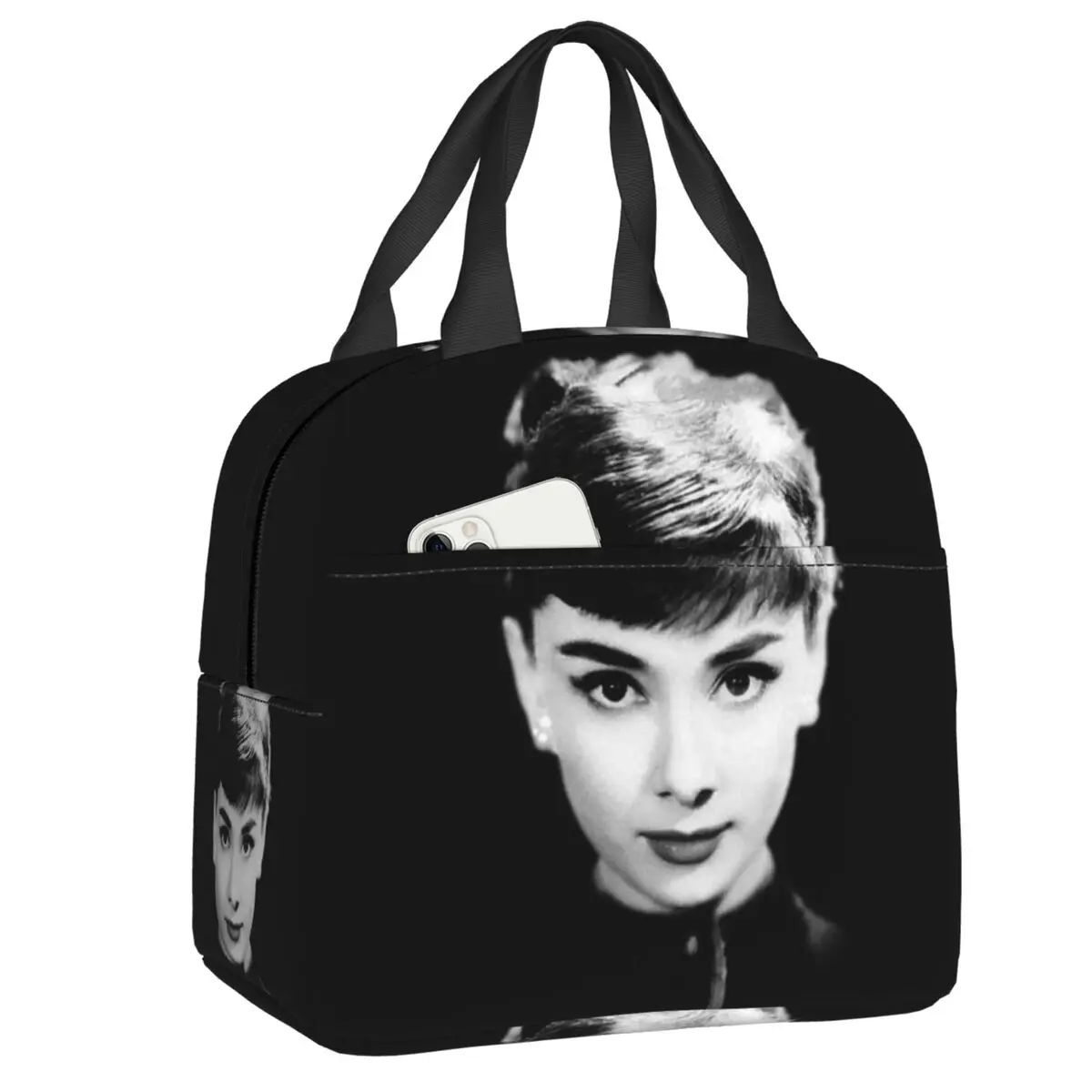 

Audrey Hepburn Insulated Lunch Bags for Women Portable Cooler Thermal Bento Box Kids School Children