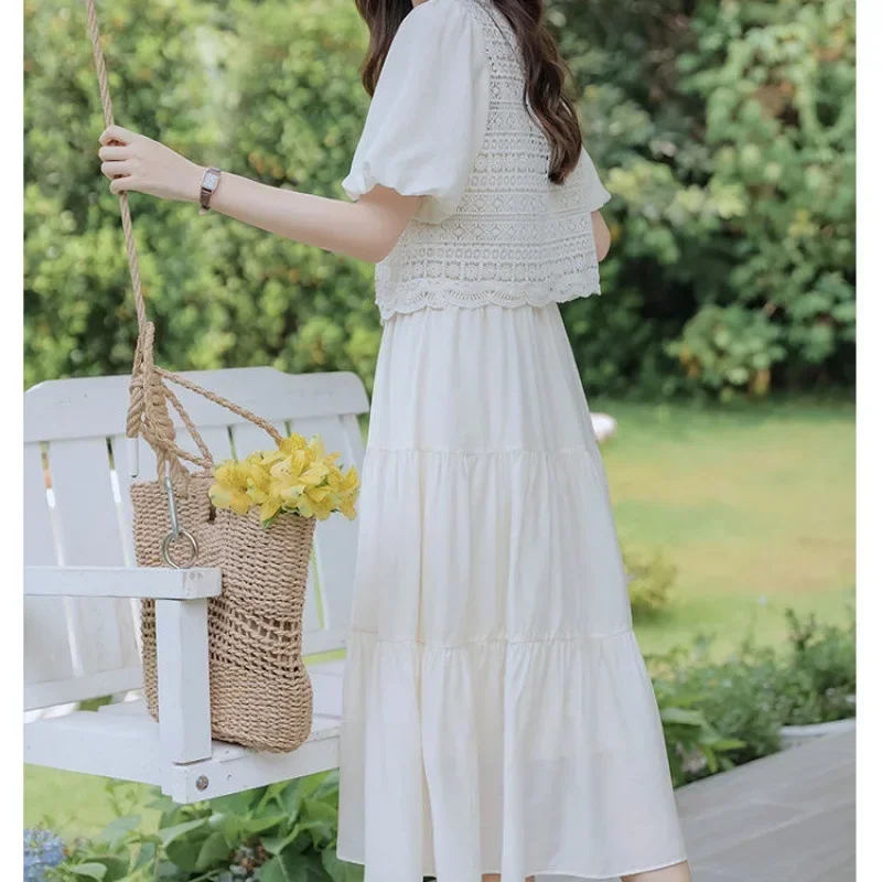 Женское белое платье-костюм во французском стиле лето 2024 новый художественный