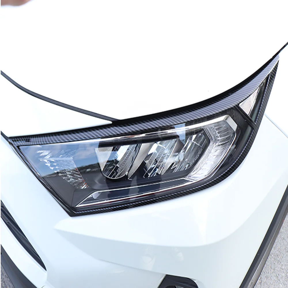 Cubierta embellecedora de luces delanteras de fibra de carbono para Toyota RAV4 2019, 2020, decoración Exterior, accesorios de coche, pegatina
