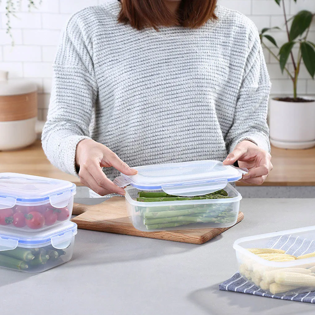 

3 шт. контейнер для хранения еды с крышками прямоугольный пластиковый Ланч-бокс Штабелируемый микроволновый кухонный контейнер для еды