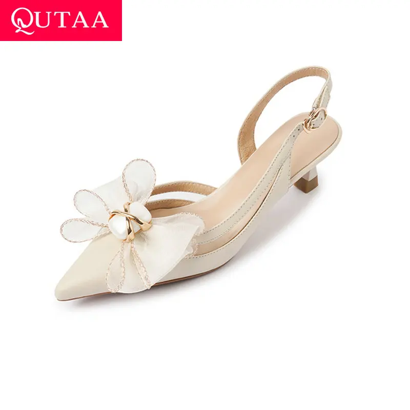 

QUTAA/Коллекция 2022 года; Женские босоножки с острым носком на высоком тонком каблуке из высококачественной натуральной кожи; Модельные женски...