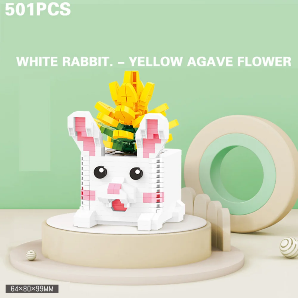 

Creative Assembly Toy for Children Succulent Potted Bouquet Cute Animal Flower Pot 3D Model DIY Diamond Building Block Brick