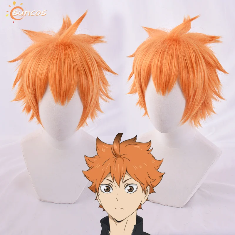 

Anime Haikyuu Karasuno High School Volleyball Club Shoyo Hinata Orange Color Cosplay Wig Role Play Ponytails 20cm