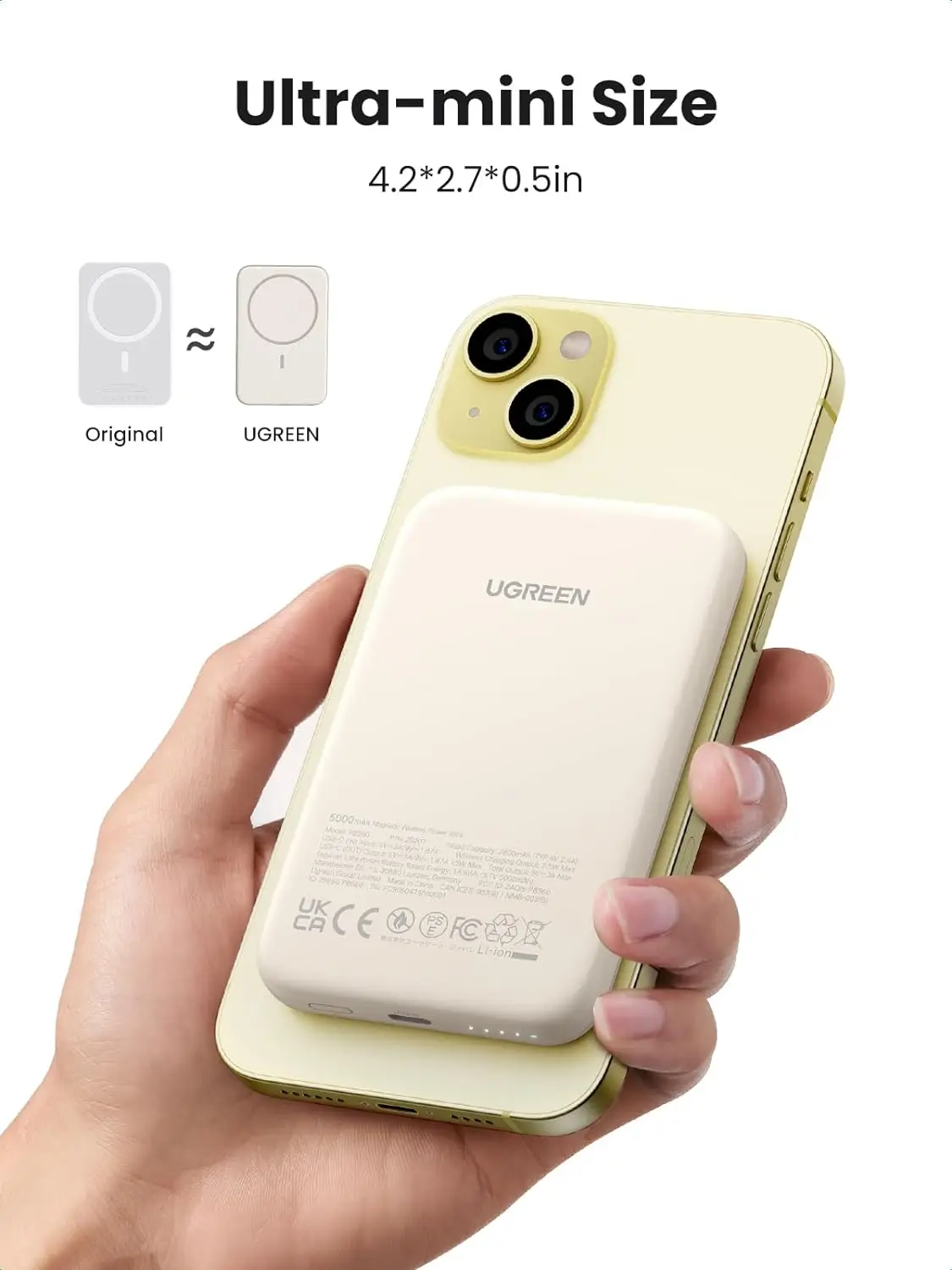 Фото UGREEN PB560 Power Bank 5000 мАч Магнитный Power Bank Тонкий беспроводной портативный зарядный аккумулятор 15 Вт для iPhone 15 16 №3