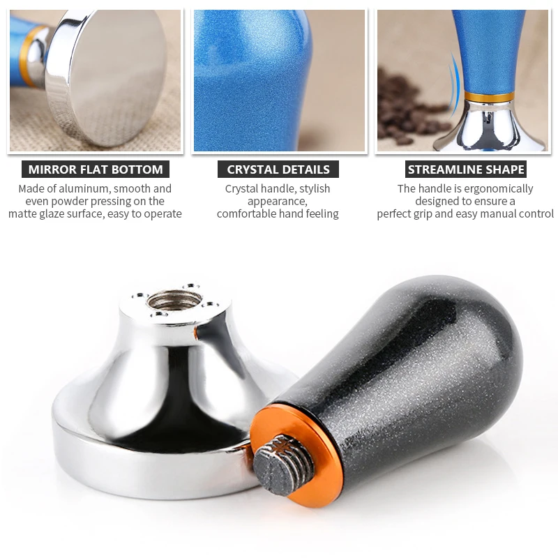 58mm Espresso Coffee Tamper Aluminum Distributor Leveler Tool Bean Press Hammer with Wooden Handle for Baristal |