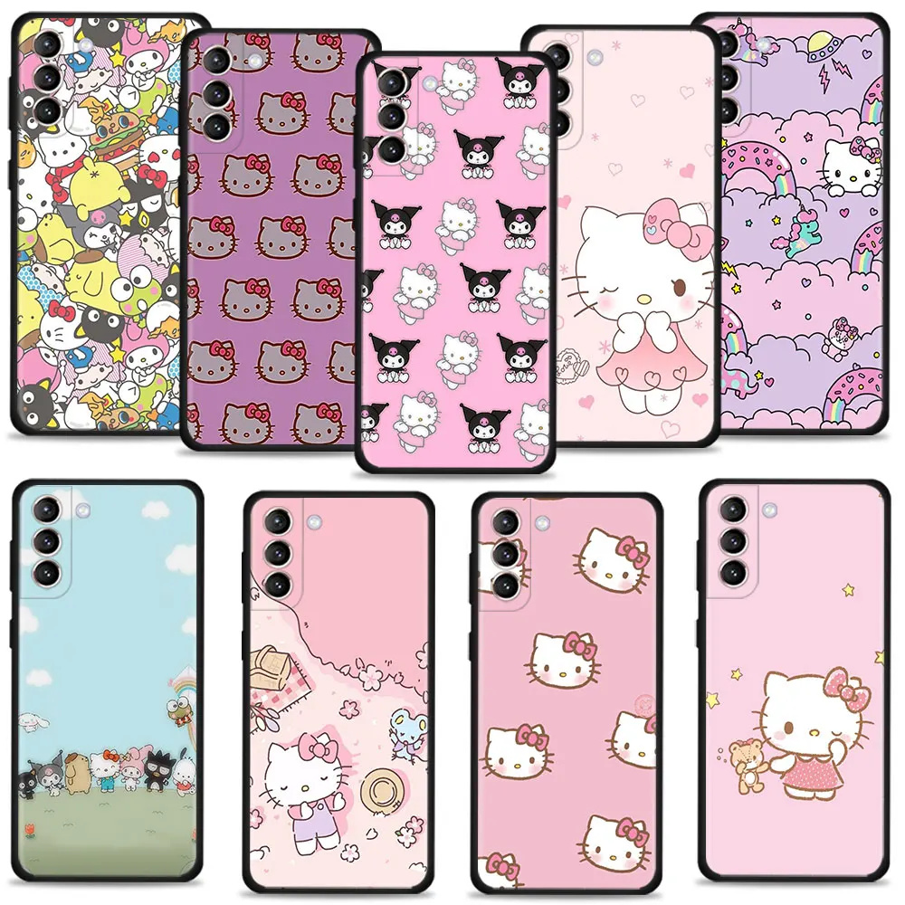 

Cute Cartoon Hello Kitty Phone Case For Samsung Galaxy S22 S21 S20 10 Plus S10 S8 S9 S10e Ultra FE Soft Silicone Cover