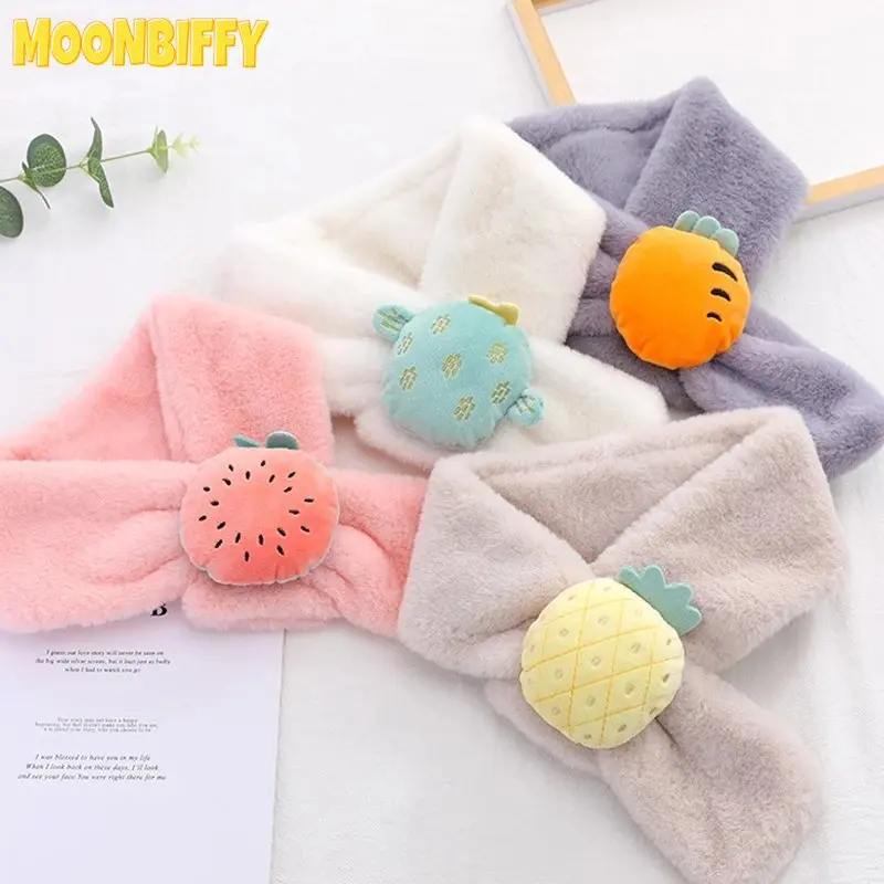 

Детские плюшевые шарфы CuteFruit, мягкий однотонный шейный платок из искусственного меха для мальчиков и девочек, теплые толстые детские аксесс...
