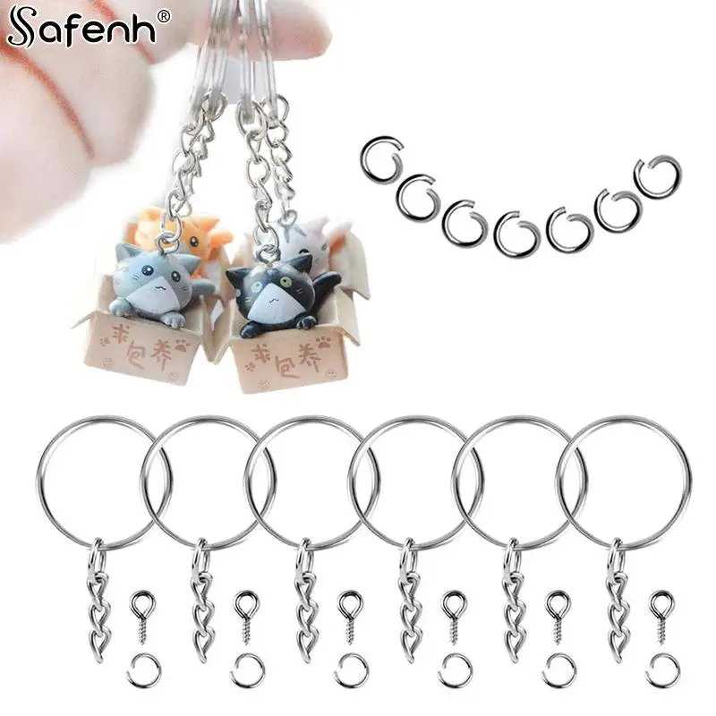 

150pcs/pack Key Ring With Chain Split Jump Rings With Screw Eye Pins DIY Keychain For DIY Jewelry Making