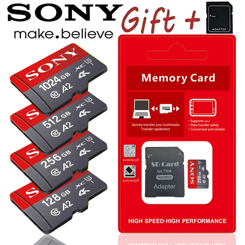 Фото Карта памяти SONY Micro SD TF Mini 1 ТБ, 128 ГБ, 256 ГБ, высокоскоростная флеш-память TF C10 для Xiaomi №1
