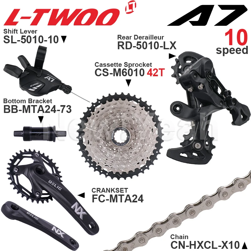 

LTWOO A7 10 speed MTB Groupset include Right Shifter Rear Derailleur Cassette Sprocket 46 50T Chain Crankset 34 BB Bicycle Parts