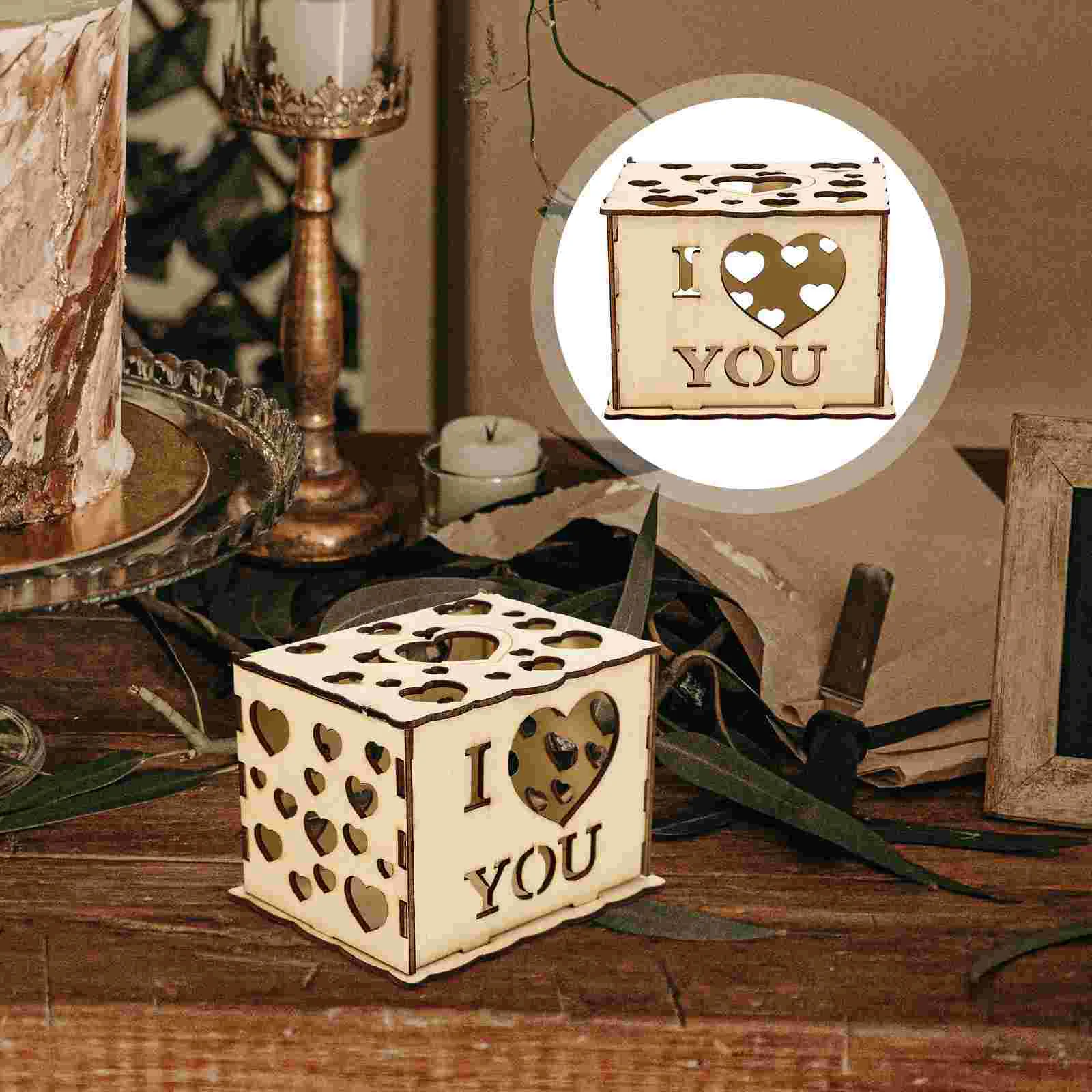 

Wedding Box Valentines Decorationswood Case Decoration Gift Diy Desktop Heart Reception Projection Hollow Decorinvitation Money
