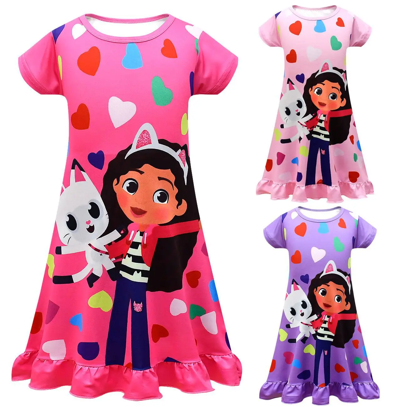 

2022 Summer Cute Gabby Cats Dress Kids Gabbys Dollhouse Vestido for Baby Girls Kawaii Princess Pajamas Dresses Cartoon Nightgown