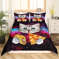 food cat duvet cover animal print bedding set zipper design soft bedspread queen king comforter set with pillowcases