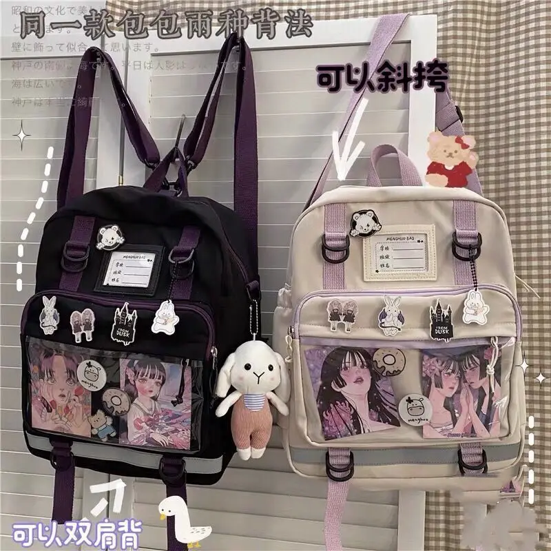 

Japanese Second Element Backpack Teenage Girls School Bags Nylon Backpack Women Shoulder Bag Transparent Pocket Itabag Mochila