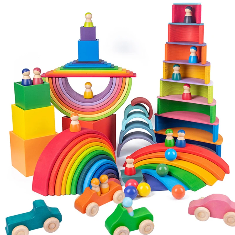 

Baby Montessori Educational Large Rainbow Stacker Wooden Arched Creative Early Education Building Blocks Children Toy Gift