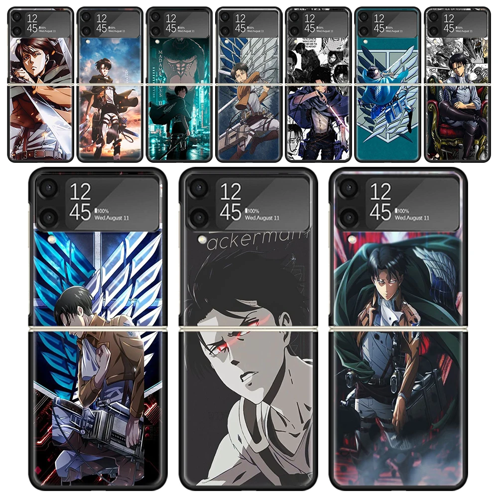 

Levi атака на Титанов ударопрочный складной Жесткий Чехол для мобильного телефона для Samsung Galaxy Z Flip 4 3 5G ТПУ Черный чехол для телефона Flip4 чехол