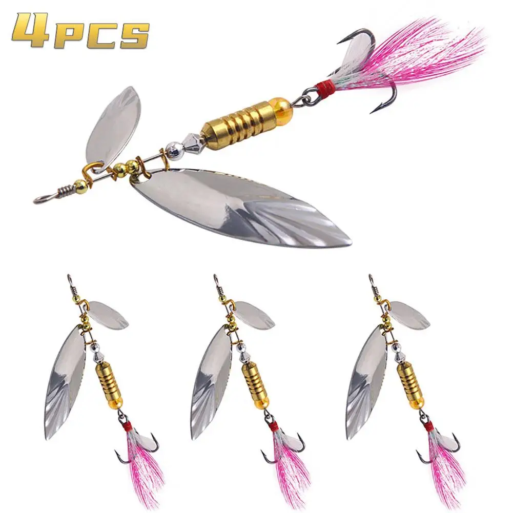 

4pcs 6.7g/6cm Sequins Fishing Lure With Feathers 3d Eye Spoon Hard Fishing Bait With Excellent Hook Drop shipping