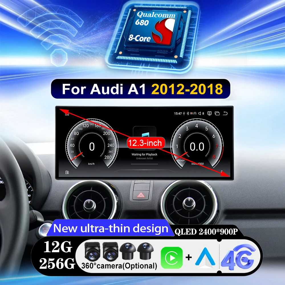 Фото Android 16 для Audi A1 2012-2018, экран с Android Auto, автомобильная магнитола, Carplay, 4G, Wi-Fi, BT, DSP, RDS, навигация GPS, без 2din DVD №1