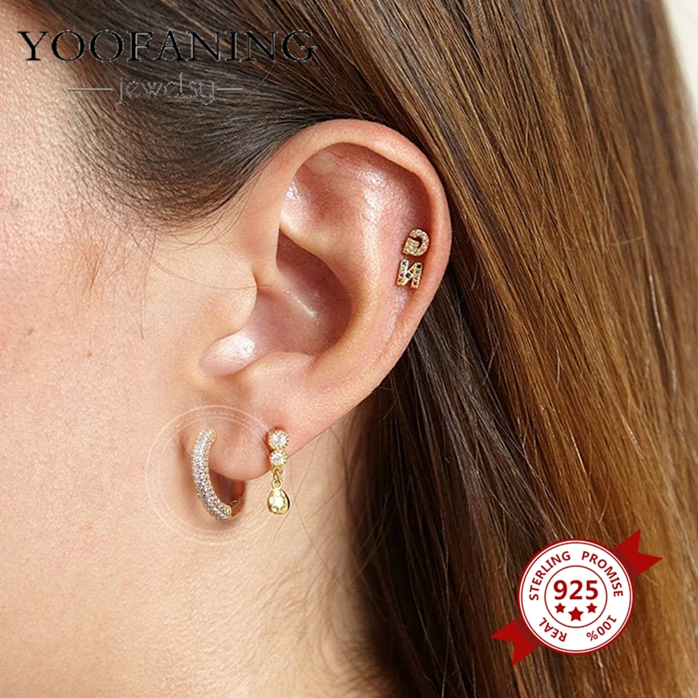 Фото Серьги YOOFANING, 1 шт., из стерлингового серебра 925 пробы, модные золотые серьги с разноцветными цирконами в форме сердца для женщин №4