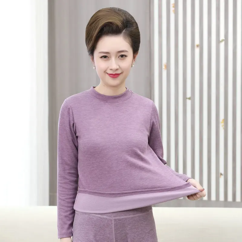 2022 Winter Women Cosy Soft Thermal Basic Top Purple Red O-Neck And Crew Neck Warm Comfort Underwear Tops