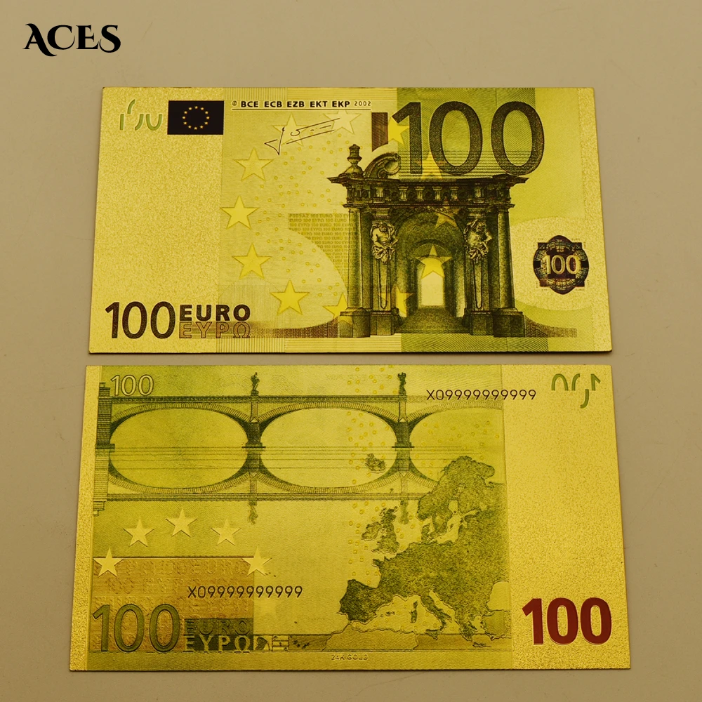 

EU Colored Gold Banknotes 100 Euro Banknotes Souvenir Paper Money Collection Gifts Plastic Money Copy Realistic Home Decor