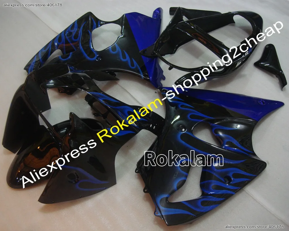 

Обтекатели для мотоциклов Kawasaki Ninja ZX 6 R 636 2000 2001 ZX-6R 00 01 02 ZX 6R с черным и синим пламенем (литьё под давлением)