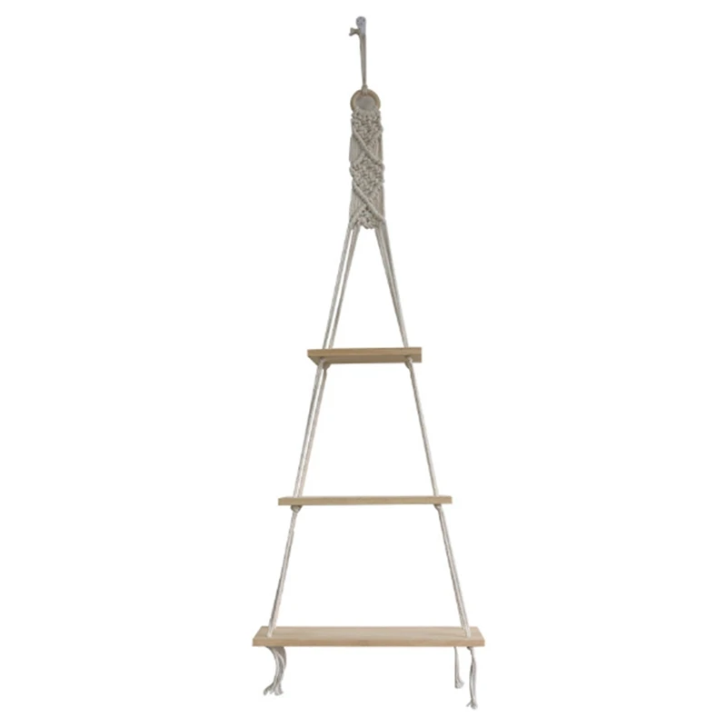 Настенная подвесная полка BMBY-Macrame 3 уровня стеллажи с плетеным веревкой декор для