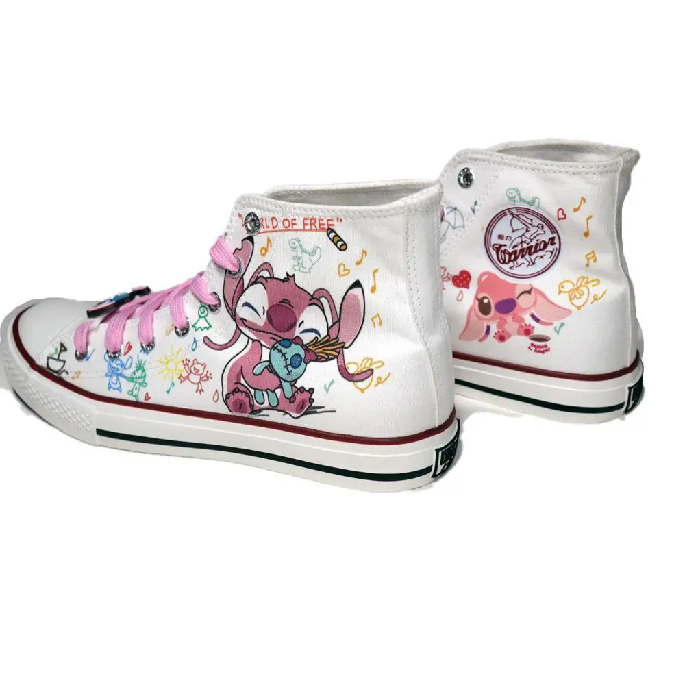 Disney Stilson Co-branded Hand-painted Valentine's Day Gift For Men Women Couples Small White Print High And Low Canvas shoes