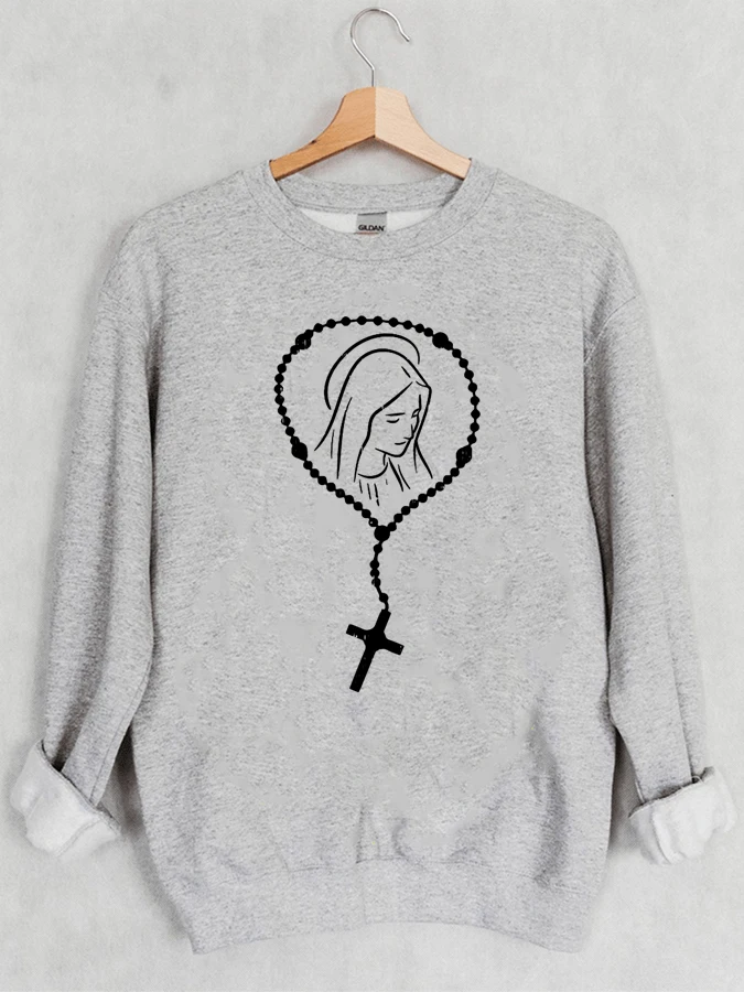 

Rosary Virgin Mary God Jesus Faith Religion Long Sleeve Sweatshirt