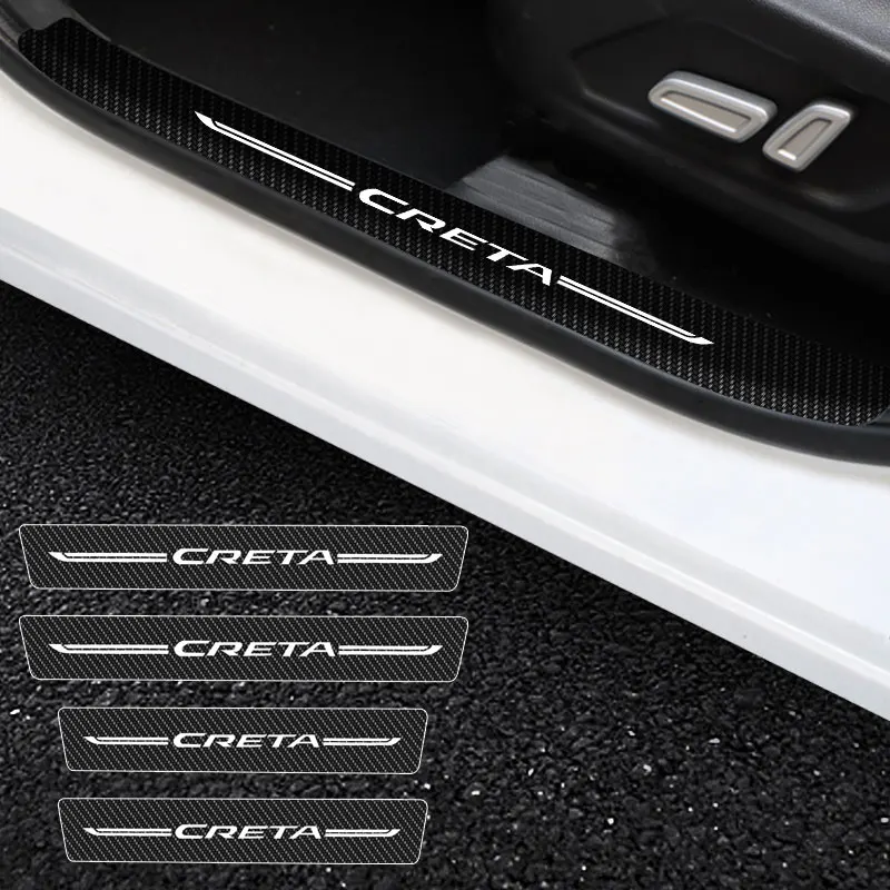 

4Pieces Car Door Entry Pedal Guards For Hyundai Creta Logo Car Threshold Stickers Auto Scuff Plate Carbon Fiber Sill Protector