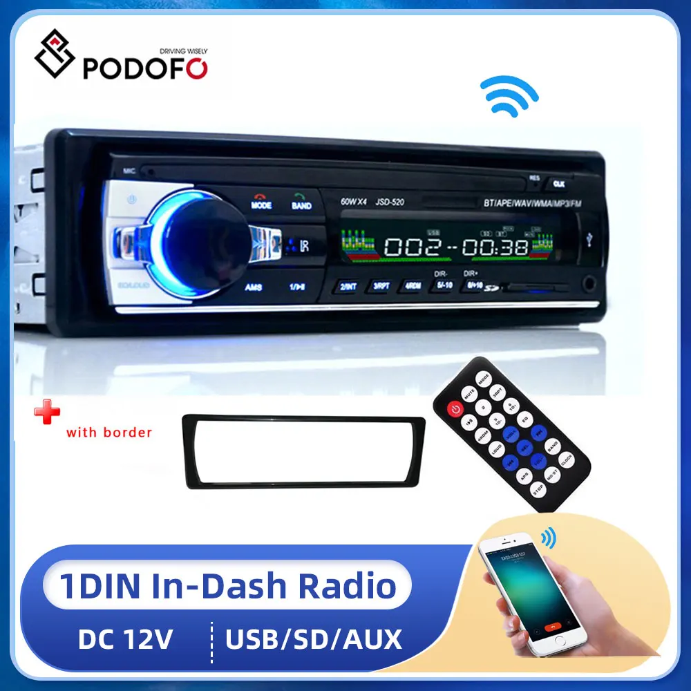 

Автомагнитола Podofo, 1 Din, Bluetooth, 12 В