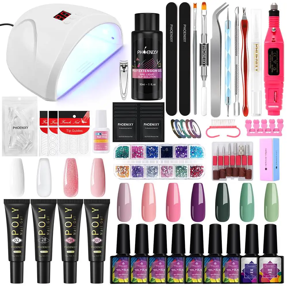 

Phoenixy Professional Nail Art Set with UV LED Lamp Dryer Nail Drill Machine Gel Polish Semi Permanent Varnish Poly Nail Gel Kit