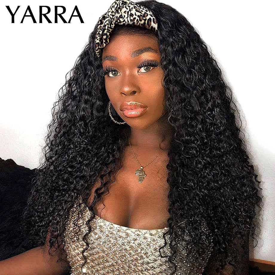 YARRA 30 32 Inch Brazilian Kinky Curly Headband Wig 100% Human Hair Wigs For Women 180% Glueless Machine Made Wig Remy Hair