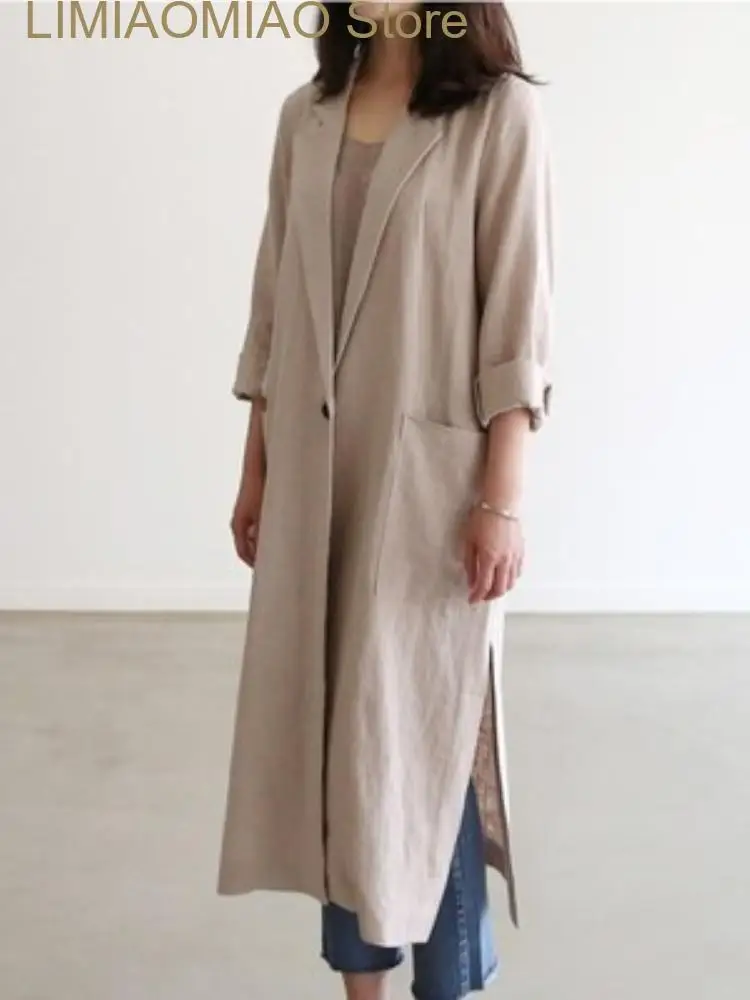 Новая модель весна-осень корейское модное однотонное пальто с отложным
