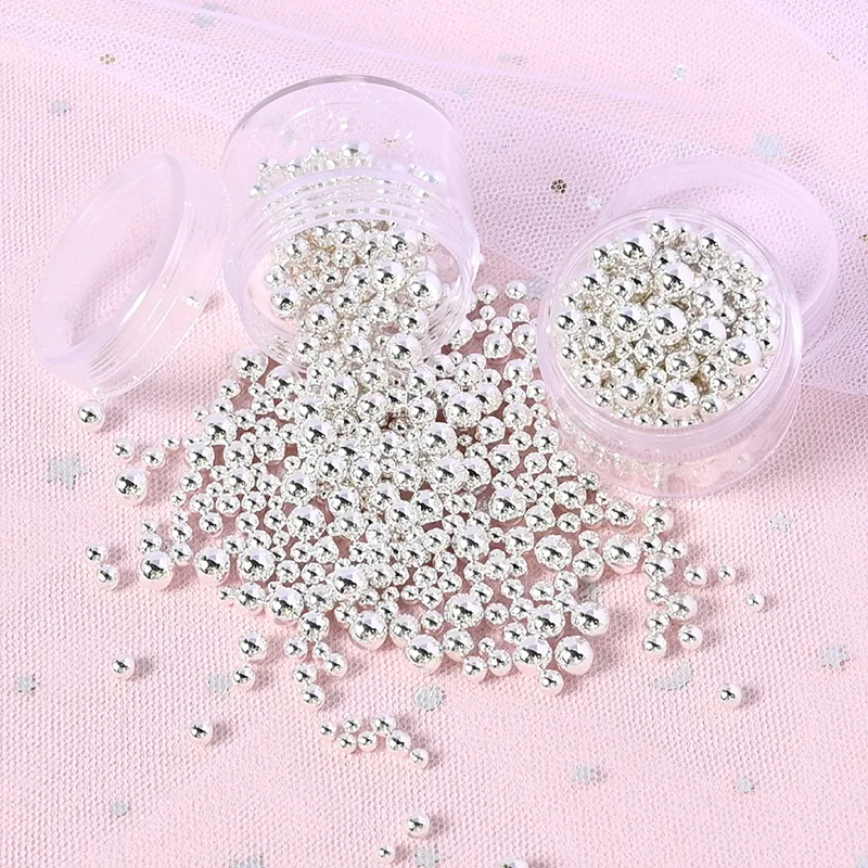 3/4/5/6mm Mixed Size Silver Resin Mini Beads No Hole Diy Phone Case Jewelry Decorative Material Crafts Accessories Decoration
