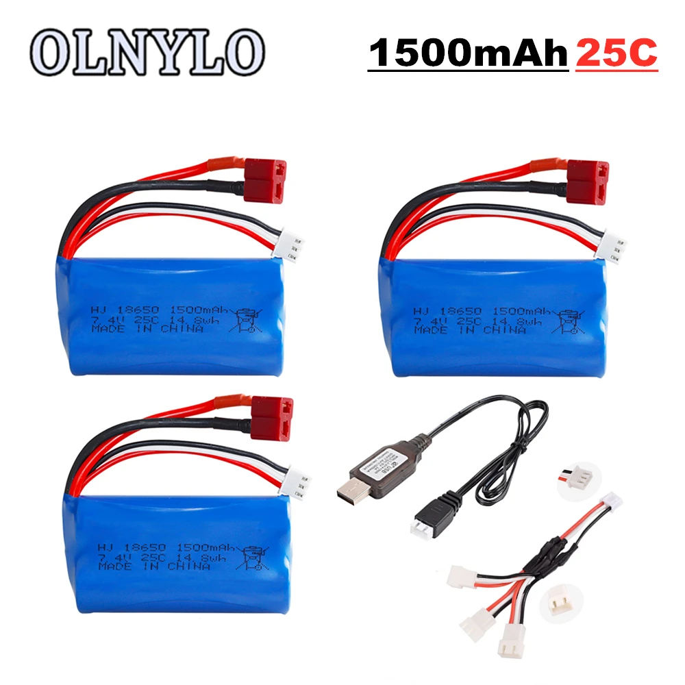 Литий-ионный Аккумулятор 7,4 В, 1500 мАч, 25C, 18650 для Wltoys 12423, 10428, 12429, 12401, 12402, запчасти для радиоуправляемых автомобилей, зарядное устройство, аккумулятор 2S 144001