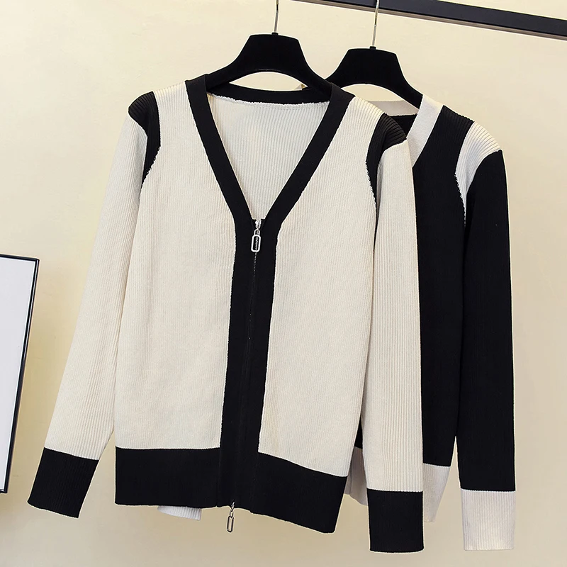 Женский вязаный кардиган на молнии с длинным рукавом