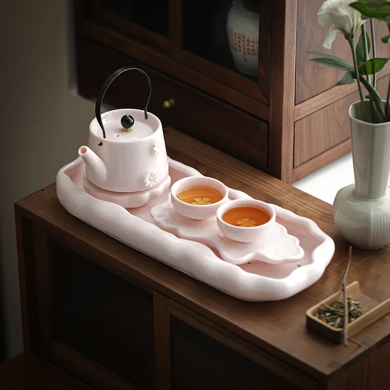 

Pink Flowers Tea Cup Ceramic Tea Pot and Cup Set Tea Plate Chinese Kung Fu Tea Set Teapot Gaiwan Teacup One Pot and Two Cups