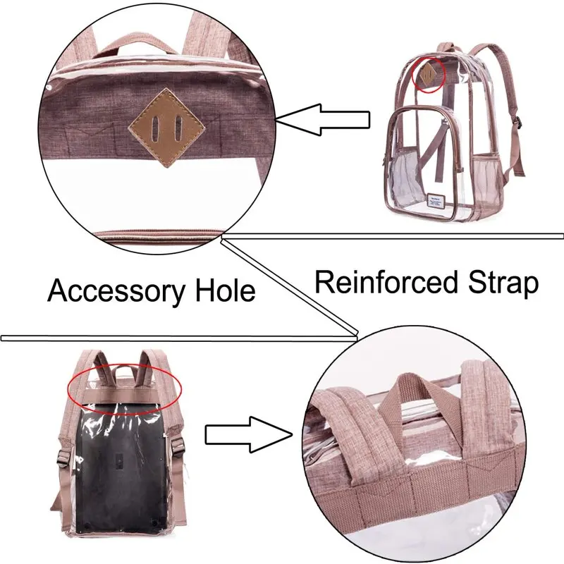 Aoker Clear School Bag Unisex Large Bookbag See Through Backpack for Women and Men Transparent Bag for College Work Security Tra