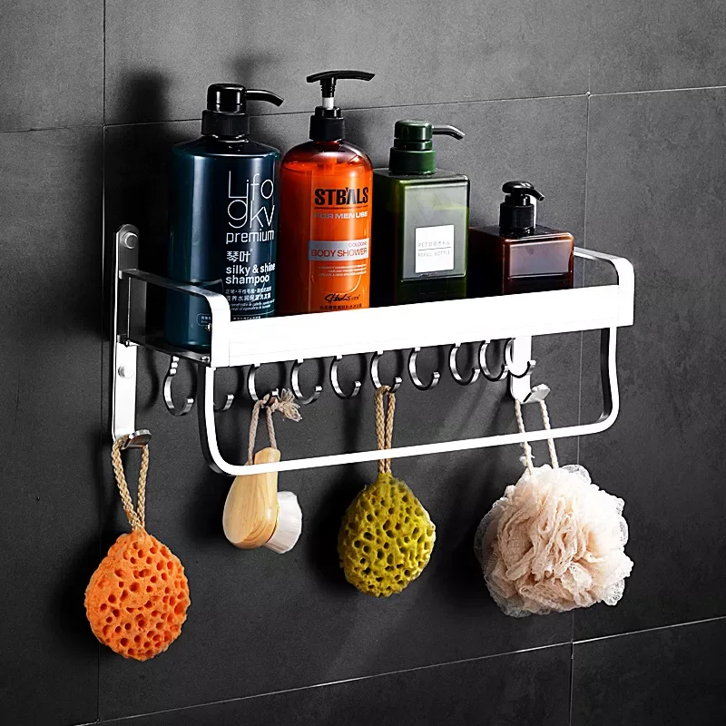

Полки для ванной комнаты без перфорации, современный простой двухслойный серебристый черный поднос, простая Алюминиевая душевая фурнитура...
